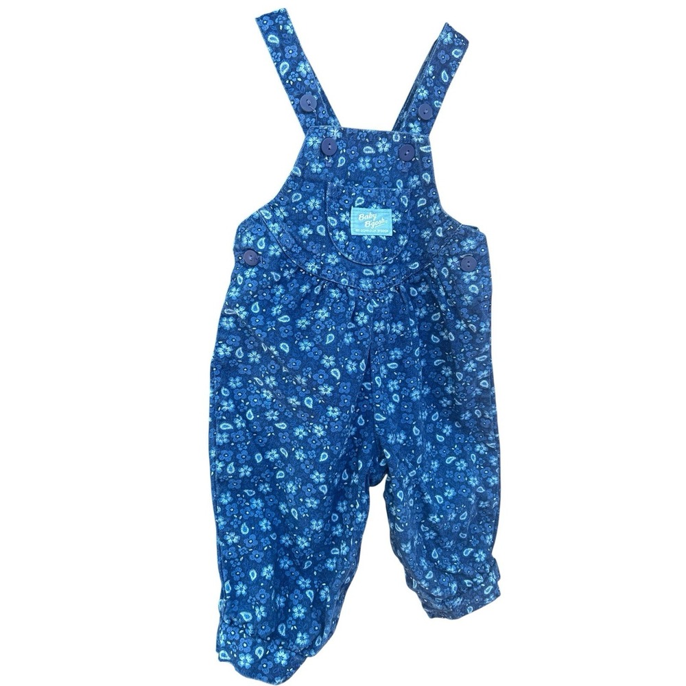 Oshkosh B'Gosh 12 Months Girls Vintage 90s Bubble Overalls Blue Floral USA